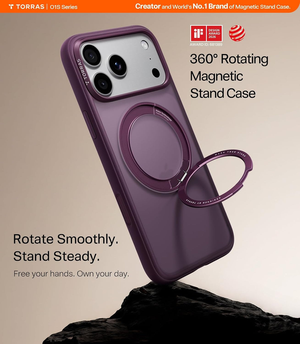 Torras Ostand O1 Guardian Case for iPhone 18 Pro - Purple #color_purple