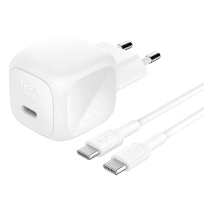 Belkin BoostCharge 45W wall charger with USB-C cable, 2-pin EU plug