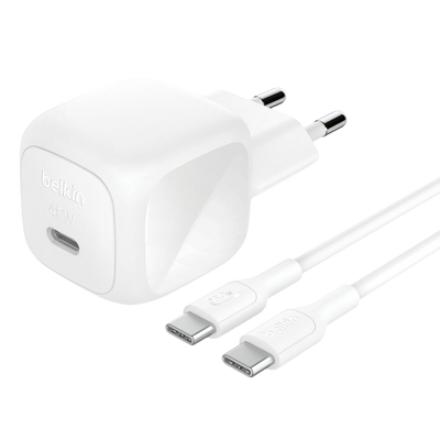 Belkin BoostCharge 45W wall charger with USB-C cable, 2-pin EU plug