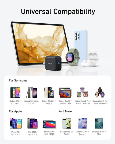 شاحن أنكر 312 25W آيس مع دبوس أمريكي قابل للطي وضمان لمدة 18 شهرًا