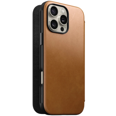 Nomad Modern Leather Folio Case for iPhone 16 Pro Max - English Tan