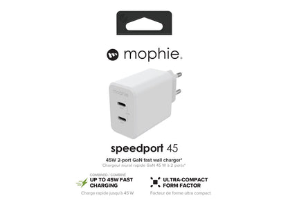 Mophie Speedport fast charger with two USB-C ports 45W - White