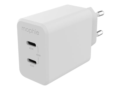 شاحن Mophie Speedport السريع بمنفذي USB-C 45 وات - أبيض