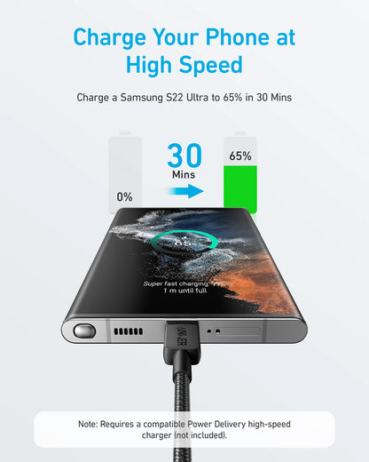 كابل Anker 322 USB-C إلى USB-C 60 وات مضفر 0.9 متر مع ضمان 18 شهرًا