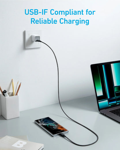 كابل Anker 322 USB-C إلى USB-C 60 وات مضفر 0.9 متر مع ضمان 18 شهرًا