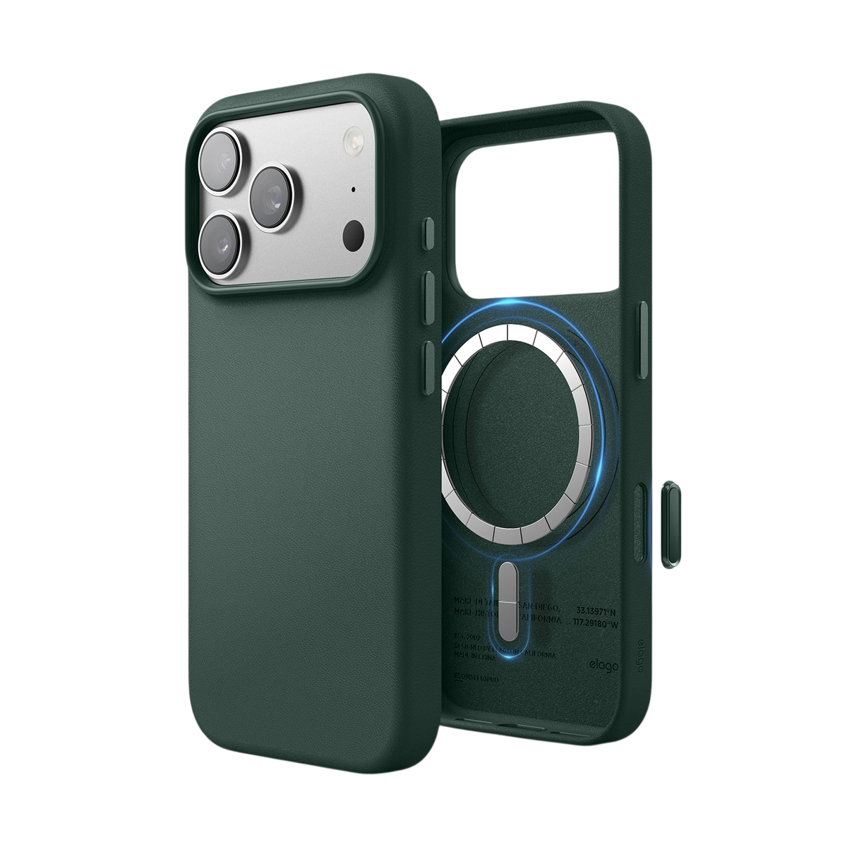 Elago MagLeather Case for iPhone 17 Pro / iPhone 18 Pro - Midnight Green 