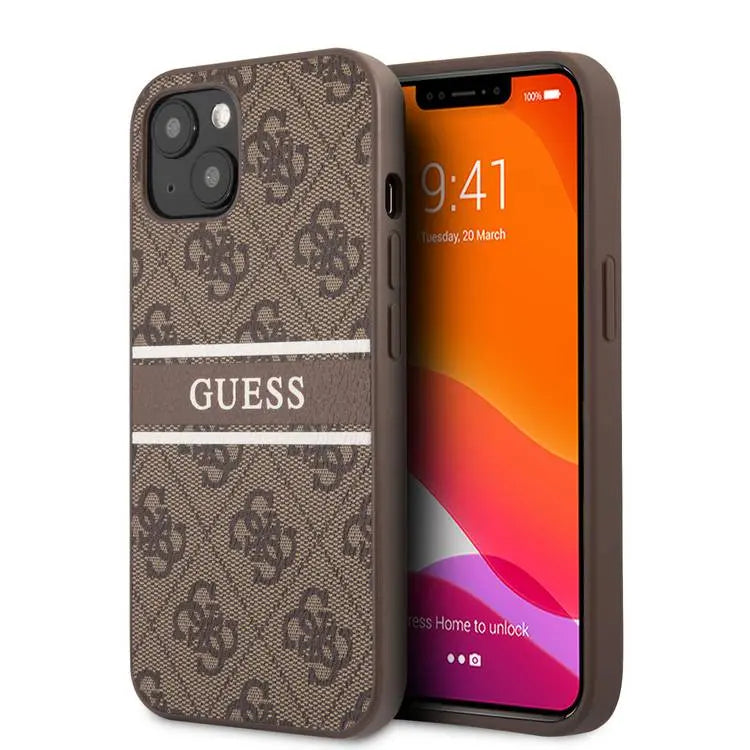 Guess Printed Leather Case for iPhone 13 - Brown