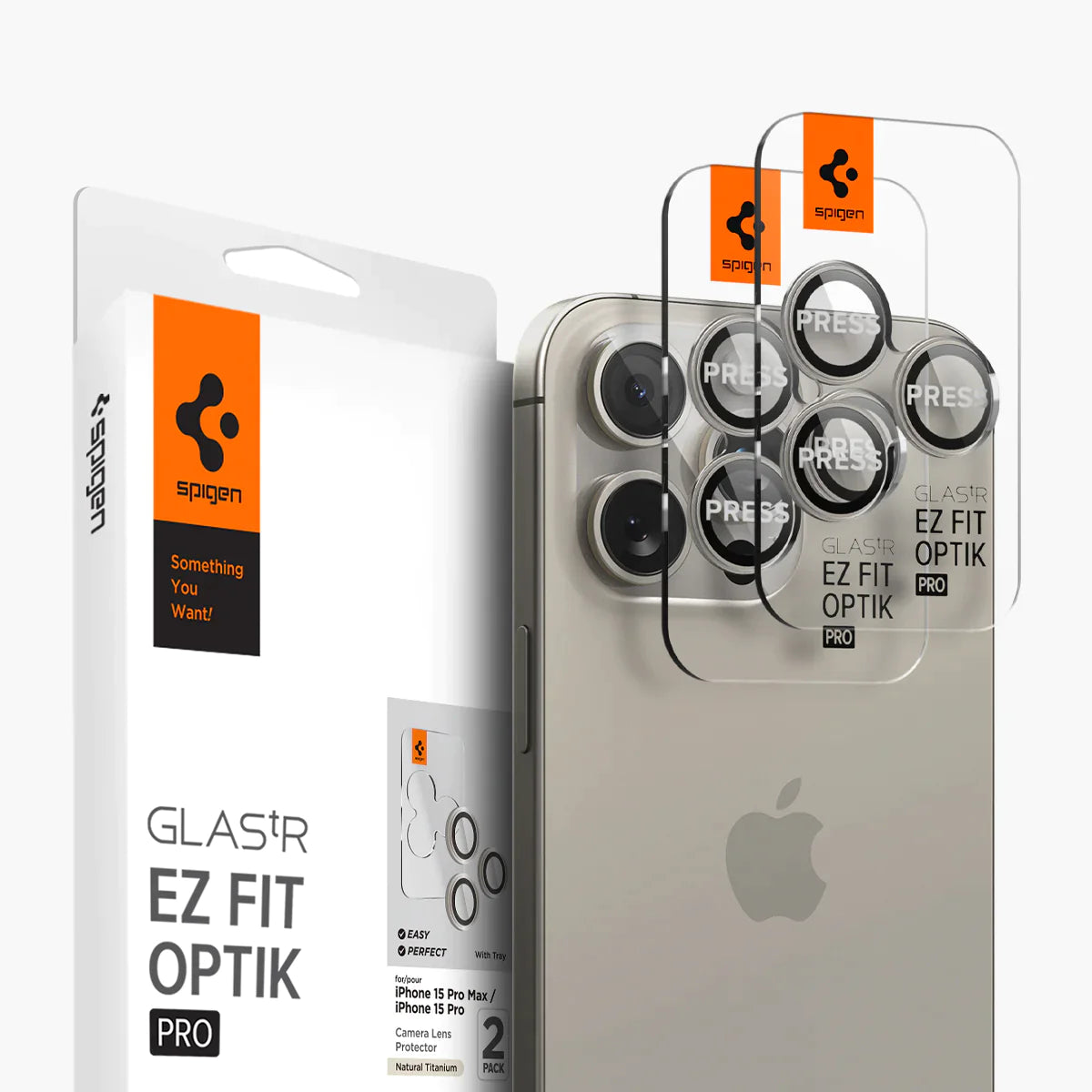 Spigen iPhone 15 Pro Max / 15 Pro واقي عدسة الكاميرا EZ Fit GLAS.tR Optik Pro - تيتانيوم طبيعي