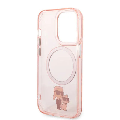 Karl Lagerfeld Magsafe IML NFT Karl &amp; Choupette Pink Silicone Transparent Hard Case for iPhone 16 Pro Max