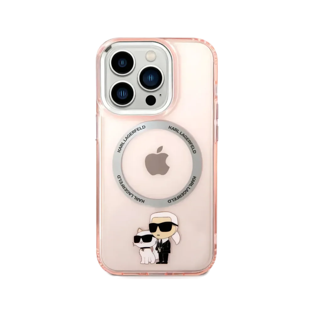 Karl Lagerfeld Magsafe IML NFT Karl &amp; Choupette Pink Silicone Transparent Hard Case for iPhone 16 Pro Max