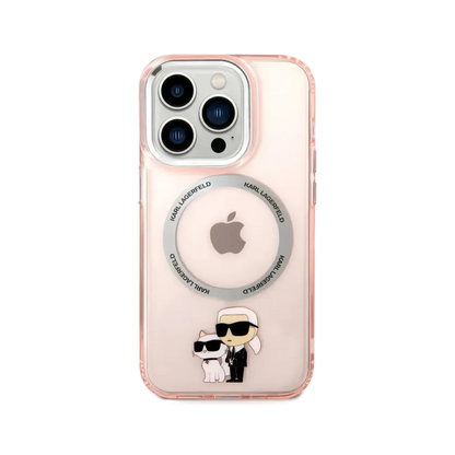 Karl Lagerfeld Magsafe IML NFT Karl &amp; Choupette Pink Silicone Transparent Hard Case for iPhone 16 Pro Max