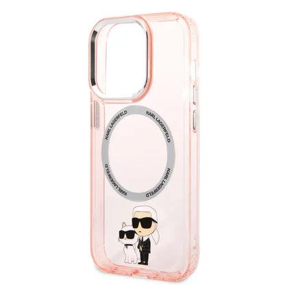 Karl Lagerfeld Magsafe IML NFT Karl &amp; Choupette Pink Silicone Transparent Hard Case for iPhone 16 Pro Max