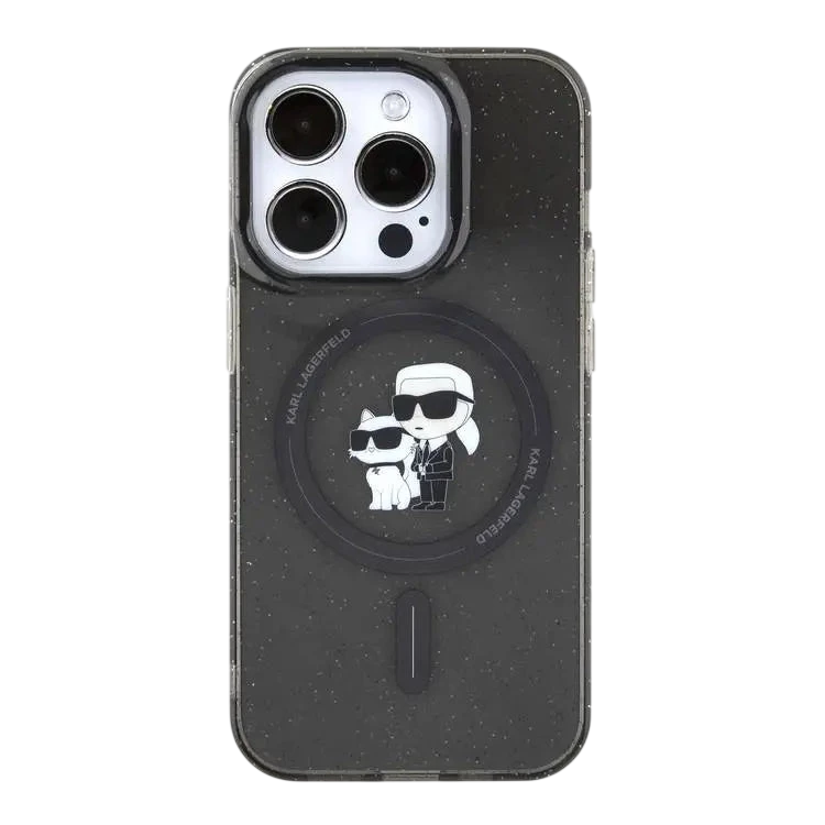 غلاف صلب لامع من KARL LAGERFELD مع شعار كارل وشوبت لآيفون 16 برو ماكس، تصميم نحيف، سهل التركيب