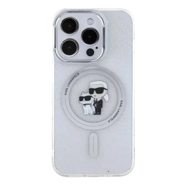 غلاف صلب لامع من KARL LAGERFELD مع شعار كارل وشوبت لآيفون 16 برو ماكس، تصميم نحيف، سهل التركيب