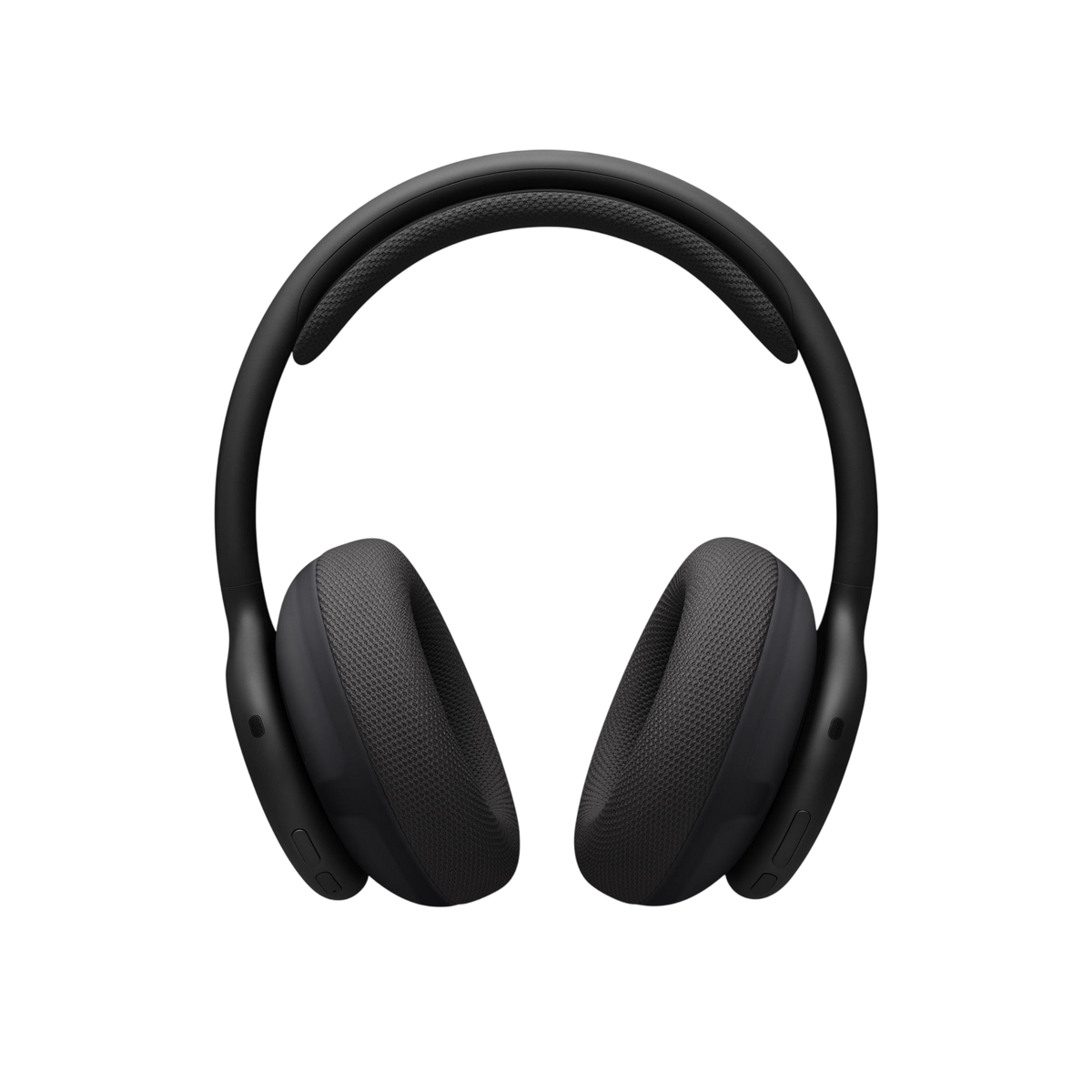 Rear view of Beats 360 headphones in Black showing physical button controls #color_black-with-black-performance-knit-cushions