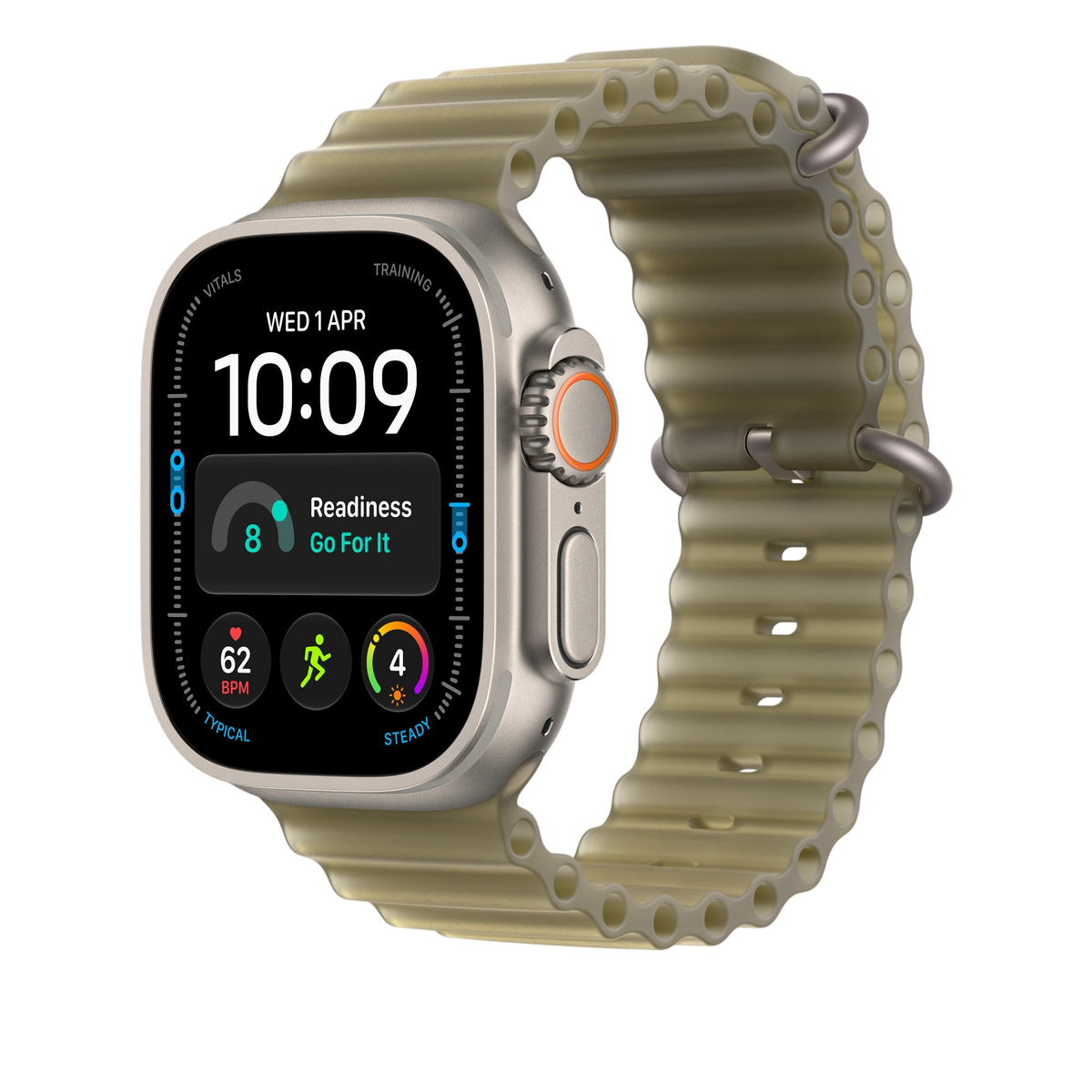 Apple Watch Ultra Ocean Band (49mm) - Translucent Kelp (Natural Titanium) - alternate view 1 #color_translucent-kelp