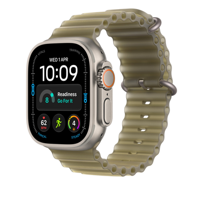Apple Watch Ultra Ocean Band (49mm) - Translucent Kelp (Natural Titanium) - alternate view 1 #color_translucent-kelp