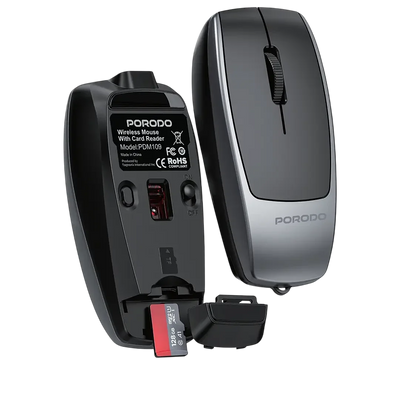 Porodo 1600DPI Wireless Mouse with Card Reader - Black 