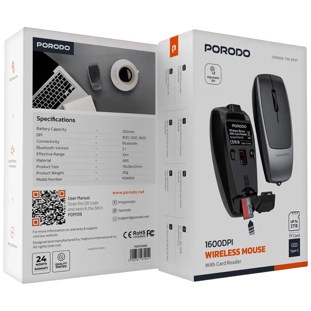 Porodo Wireless Mouse USB-C charging
