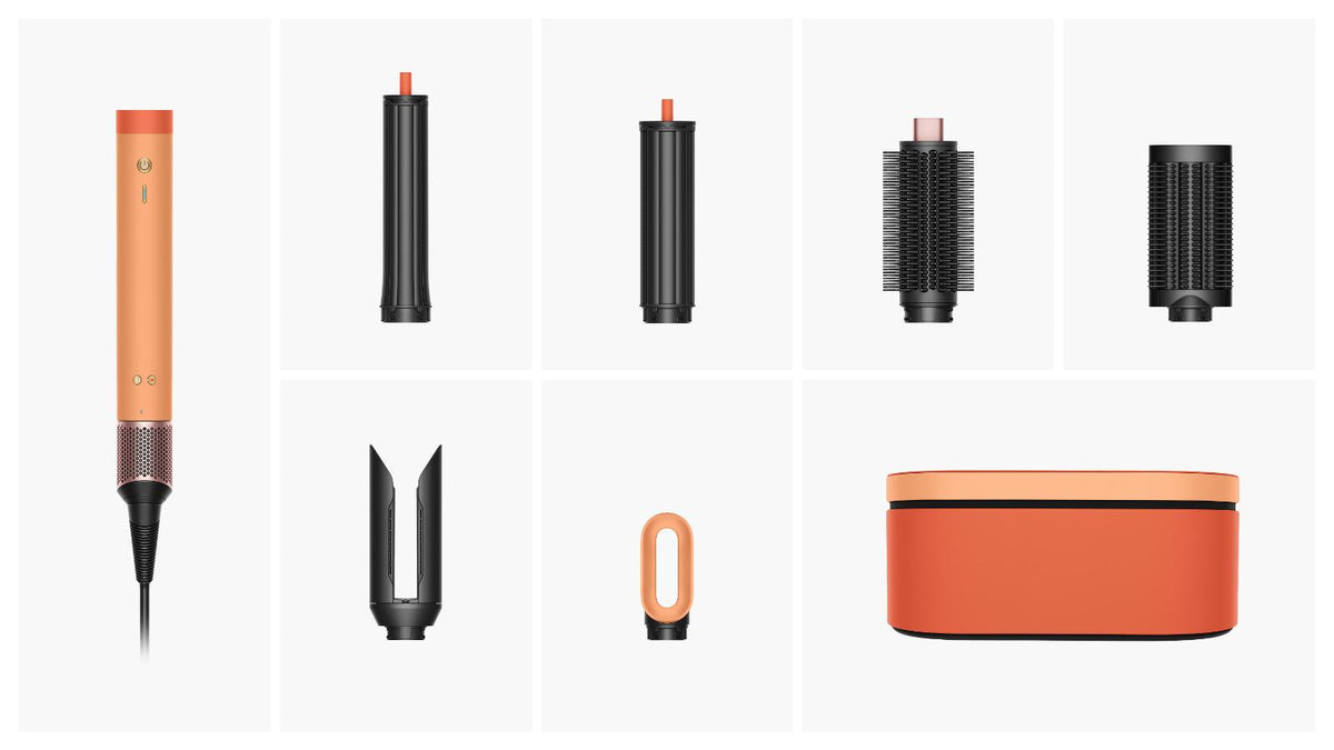 Dyson Airwrap Co-anda2x HS09 Ceramic Apricot/Topaz - 2025 Set in the box: 30mm and 40mm barrels, brushes, AirSmooth2x, Fast dryer 2x, case #color_ceramic-apricot-topaz