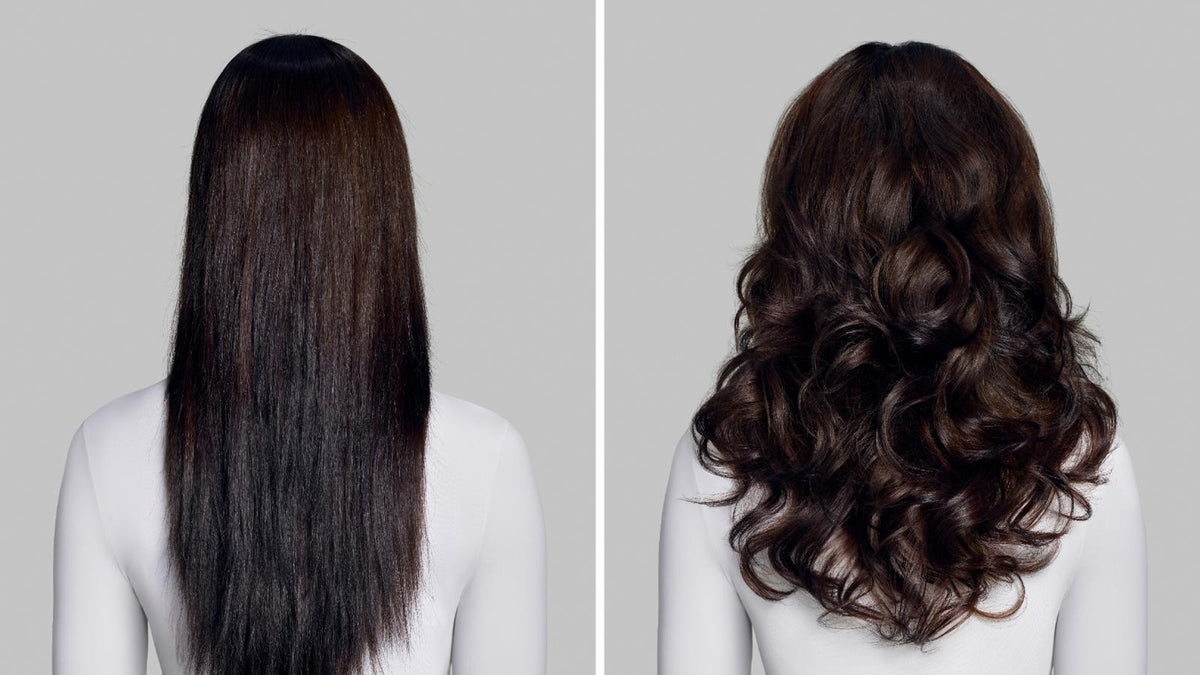 Dyson Airwrap Co-anda2x HS09 - before and after straight and curled styles #color_ceramic-apricot-topaz