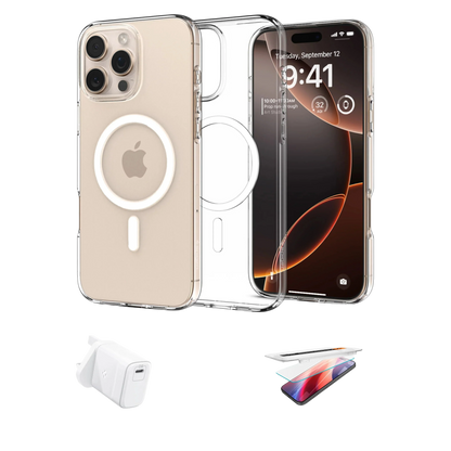 Spigen iPhone Bundle Pack (Liquid Crystal MagFit Case + Screen Protector + 30W Charger)