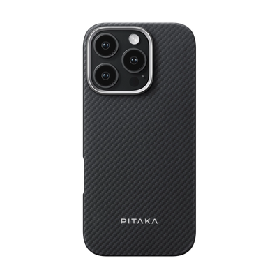 حافظة Pitaka فائقة النحافة لهاتف iPhone 16 Pro - 600D أسود/رمادي (Twill)