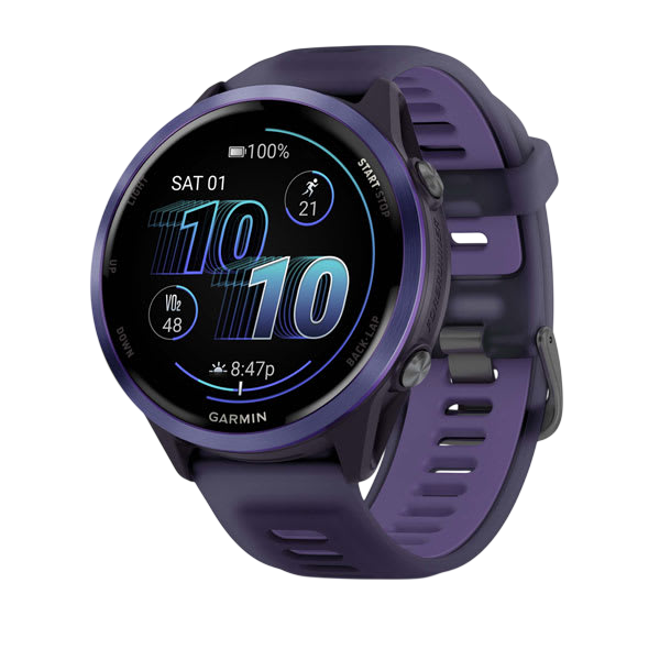 Garmin Forerunner 570 AMOLED GPS Running Smartwatch - Slate Gray Aluminium with Translucent Black Band - 47mm Indigo 