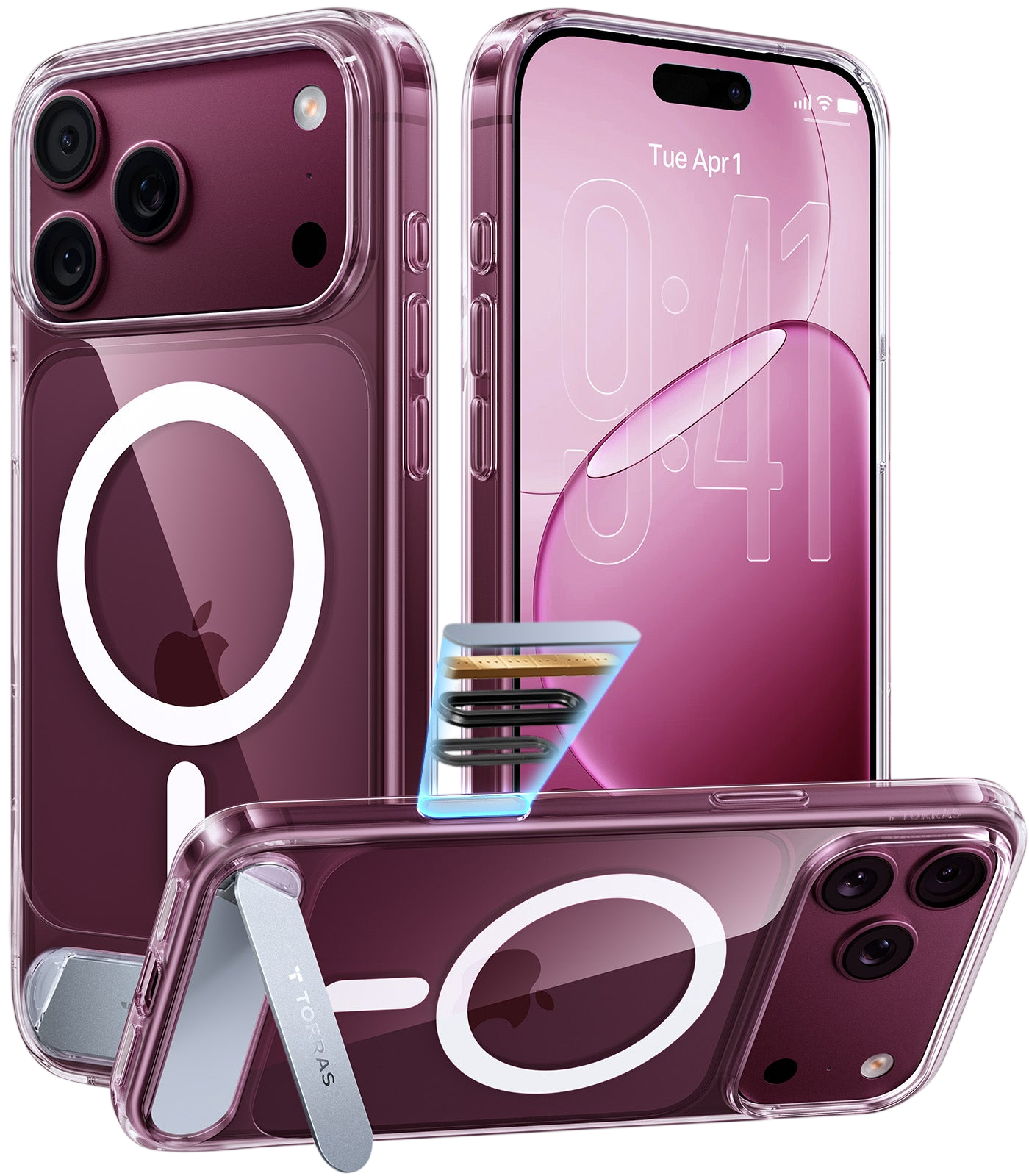 Torras Ostand L1 Case for iPhone 17 Pro Max / iPhone 18 Pro Max - Clear 