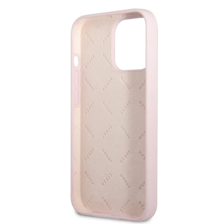 Guess Liquid Silicone Case with Shiny Line & Metal Triangle logo for iPhone 14 Pro Max