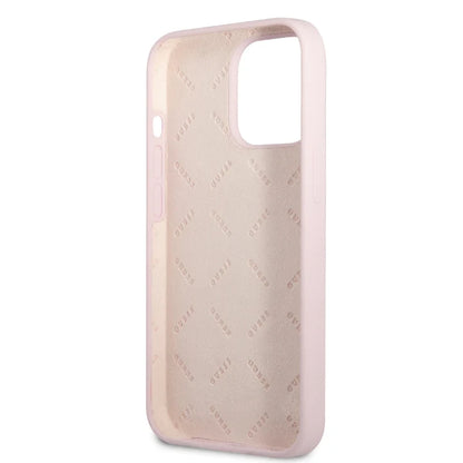 Guess Liquid Silicone Case with Shiny Line & Metal Triangle logo for iPhone 14 Pro Max