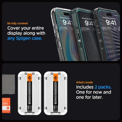 Spigen iPhone 15 Pro Screen Protector EZ FIT GLAS.tR - 2 Pack