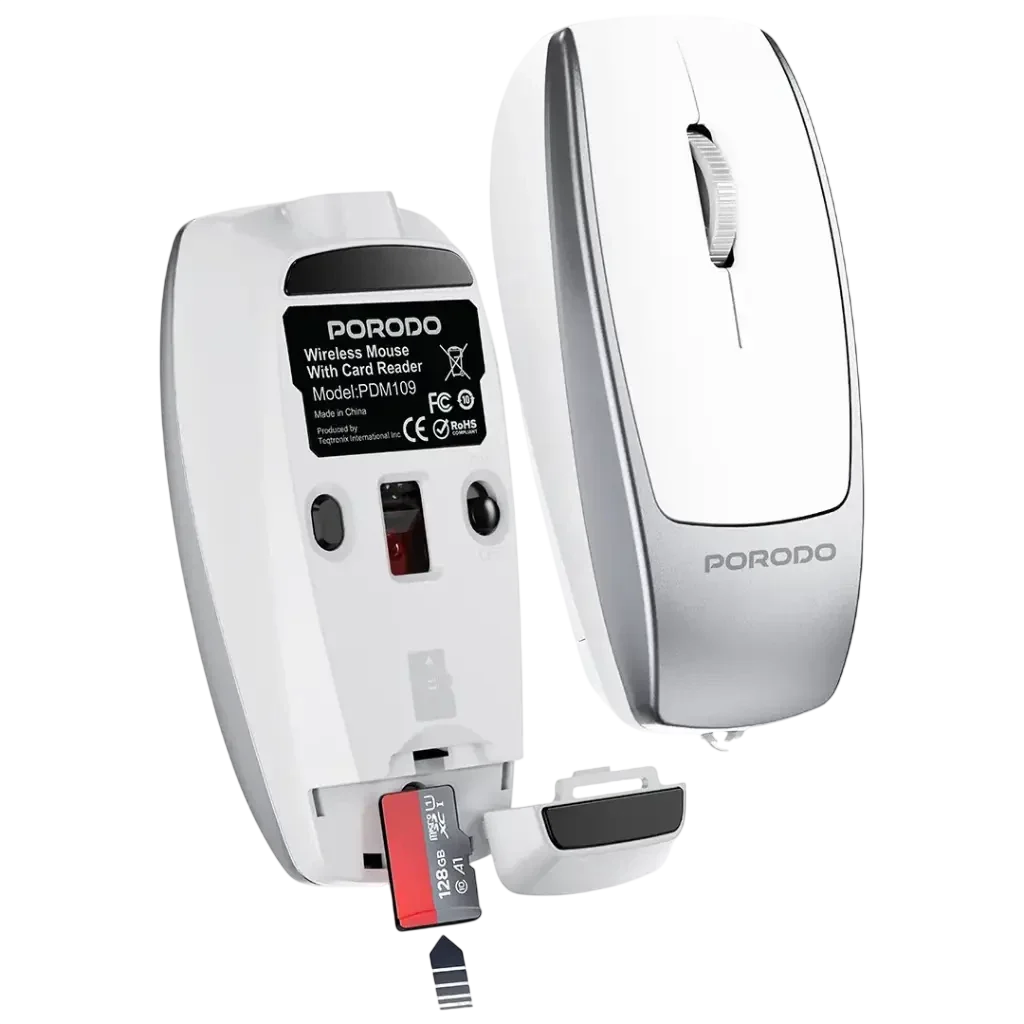 Porodo 1600DPI Wireless Mouse with Card Reader - White 