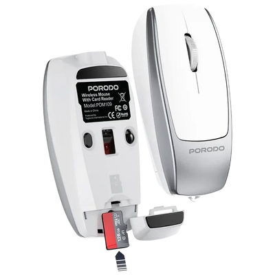 Porodo 1600DPI Wireless Mouse with Card Reader - White 