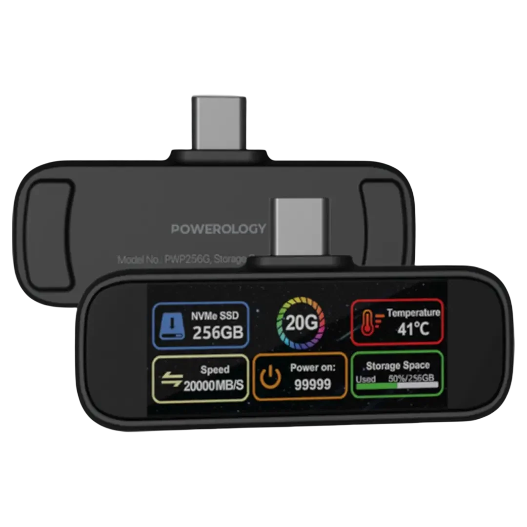 Powerology VaultX 256GB Mini Portable SSD Drive - Black