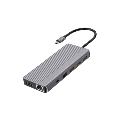 Powerology 13-in-1 Dual HDMI & DisplayPort USB-C Hub Ethernet - Gray