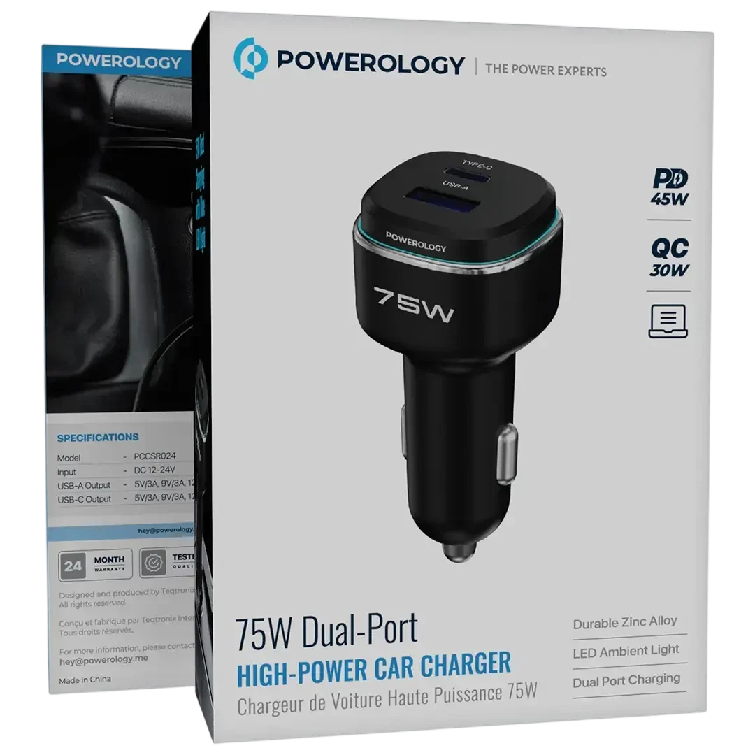 Powerology 75W Dual-Port High-Power Car Charger