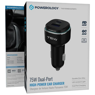 Powerology 75W Dual-Port High-Power Car Charger