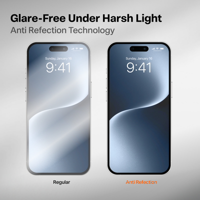 Torras OrigArmor AR Screen Protector for iPhone 18 Pro - Anti-Reflection glare-free comparison
