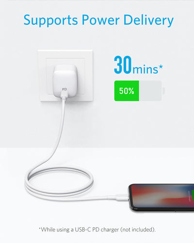 كابل أنكر باورلاين III USB-C إلى لايتنينغ 1.8م أبيض مع ضمان رسمي لمدة 18 شهرًا