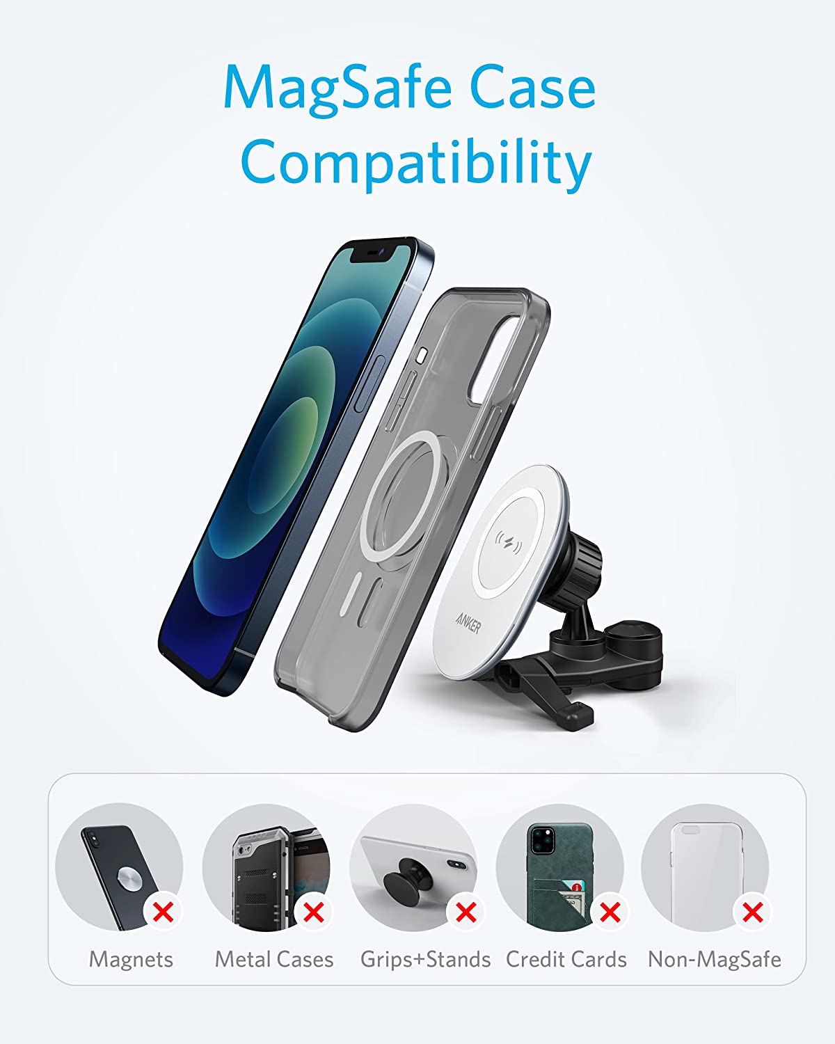 Anker PowerWave Magnetic Charging Car Mount, Black+White with 18 months official warranty