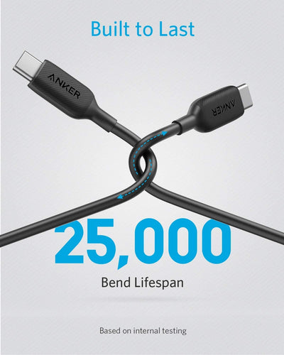 كابل Anker PowerLine III USB-C إلى USB-C بقوة 60W - أسود مع ضمان رسمي لمدة 18 شهراً