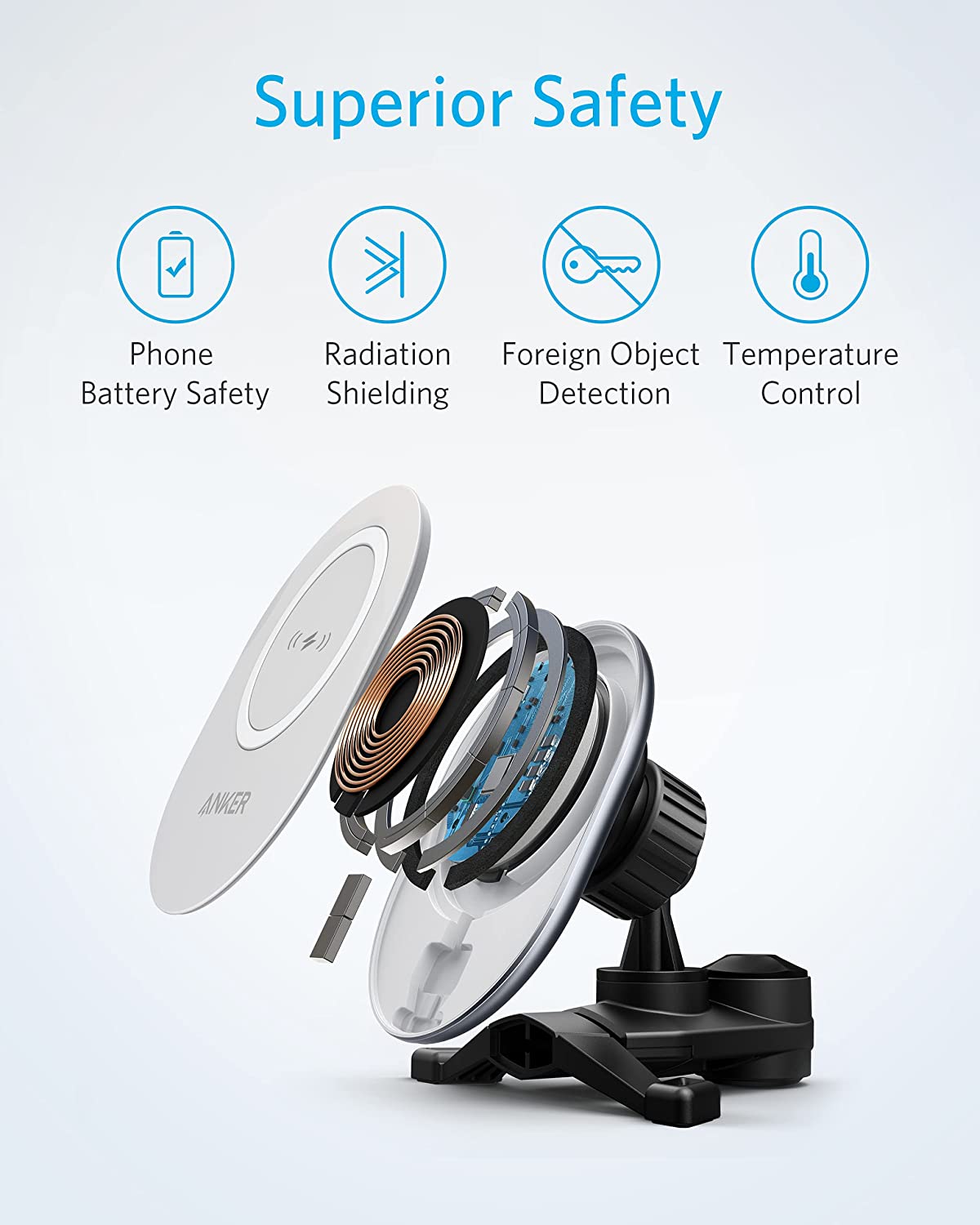 Anker PowerWave Magnetic Charging Car Mount, Black+White with 18 months official warranty