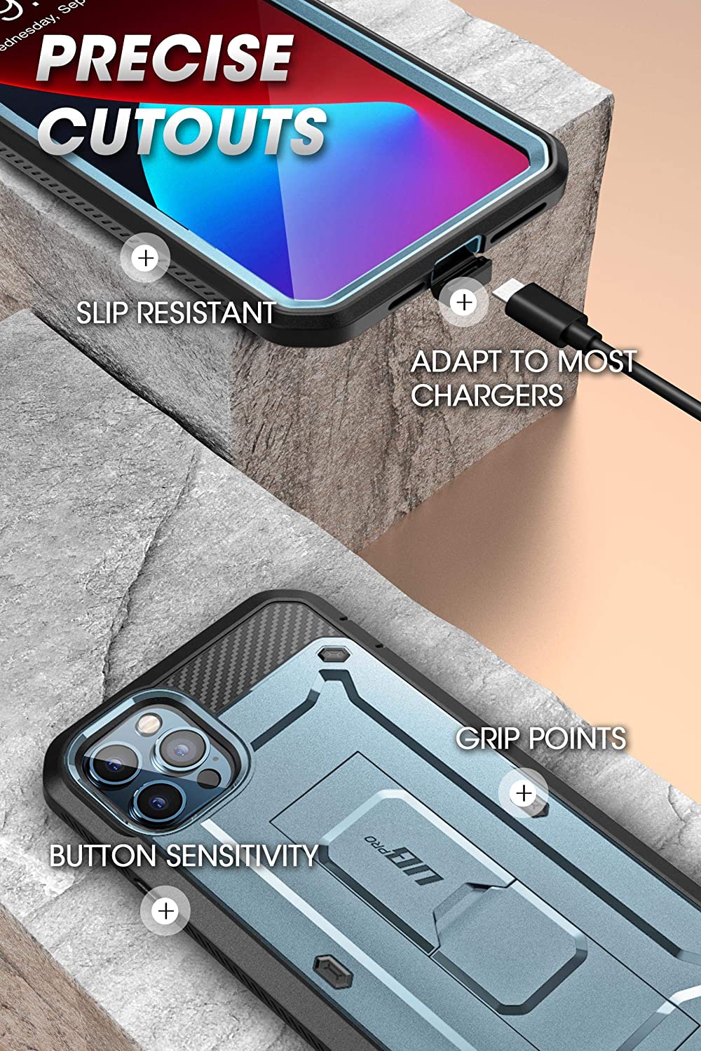 جراب متين من Supcase Unicorn Beetle Pro لهاتف iPhone 12 Pro Max - أزرق