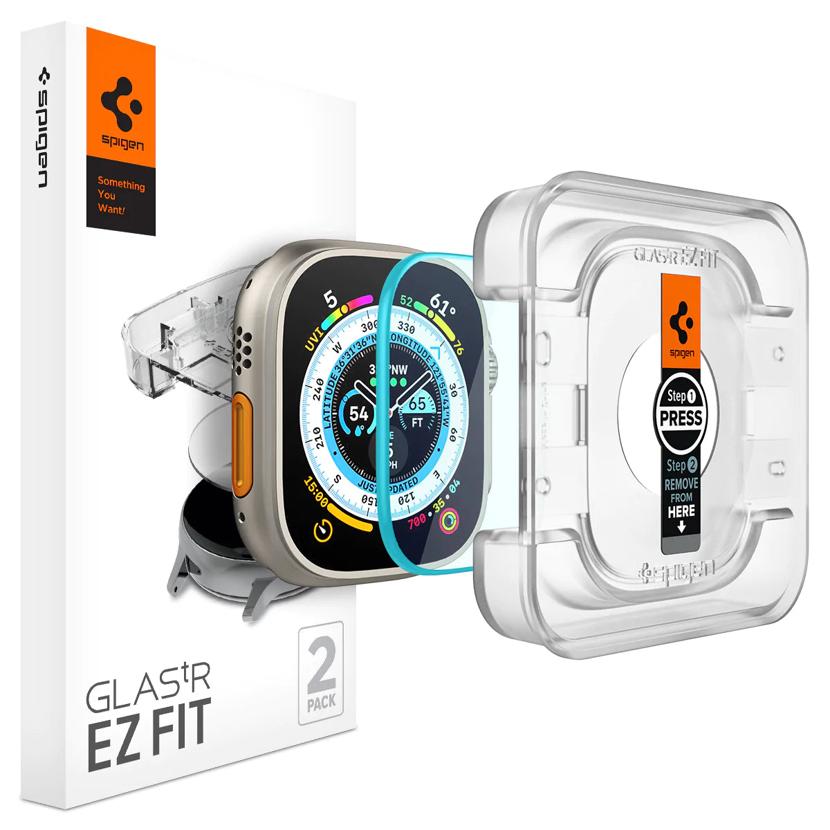 Spigen Apple Watch Ultra 2 / Ultra 1 (49 ملم) واقي شاشة EZ FIT Glas.tR - عبوتان