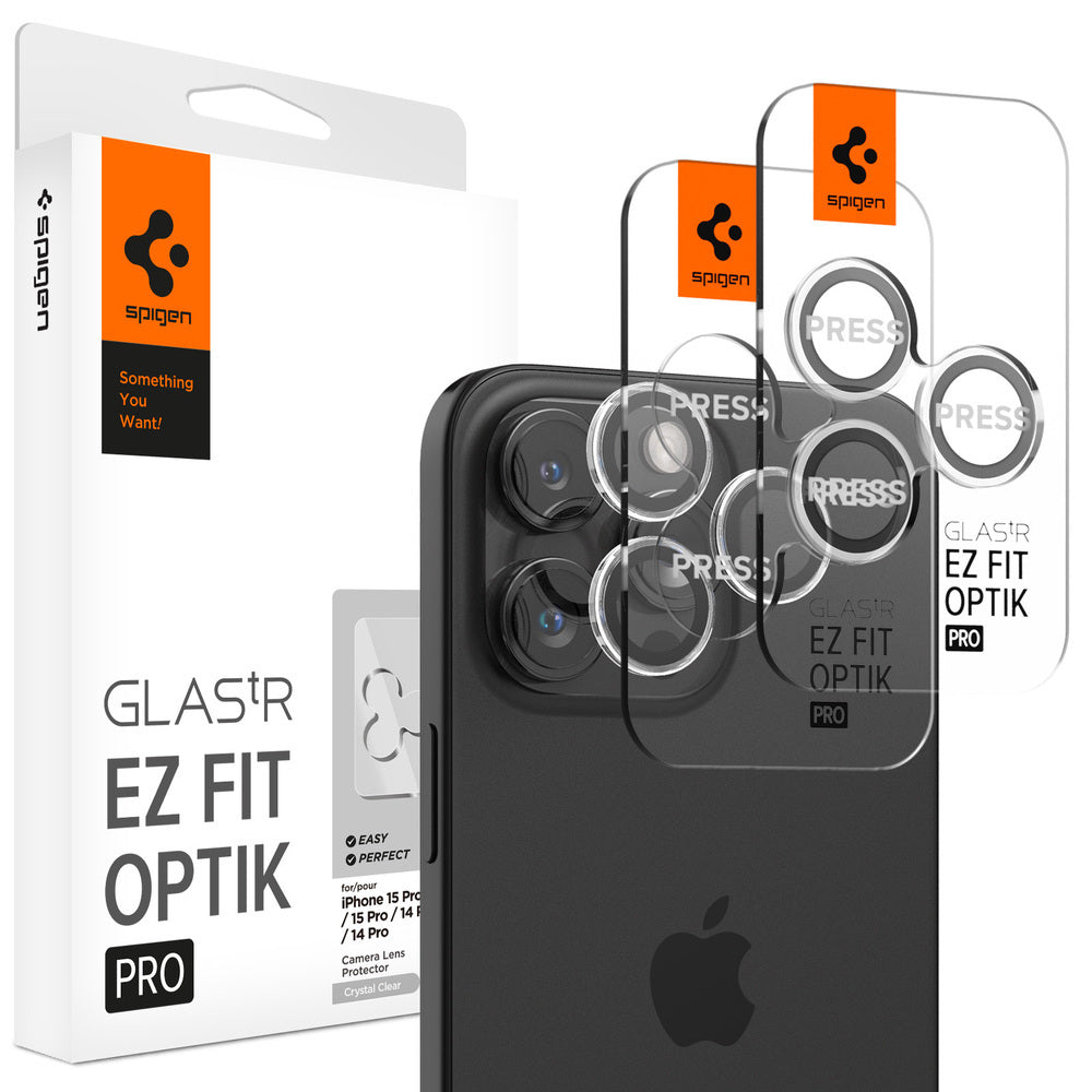 Spigen iPhone 15 Pro Max / 15 Pro واقي عدسة الكاميرا EZ Fit GLAS.tR Optik Pro - شفاف - 2 عبوة
