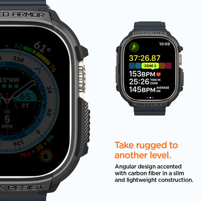 حافظة Spigen Rugged Armor لـ Apple Watch Ultra 2 / Ultra 1 (49مم) - أسود غير لامع