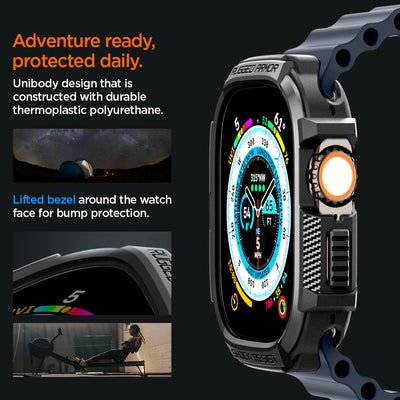 حافظة Spigen Rugged Armor لـ Apple Watch Ultra 2 / Ultra 1 (49مم) - أسود غير لامع