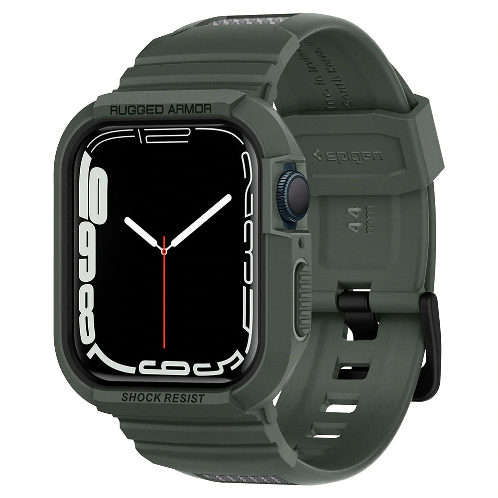 Spigen Rugged Armor Pro - أخضر عسكري لساعة Apple Watch Series 8/7/6/5/4 / SE (45 ملم و 44 ملم)