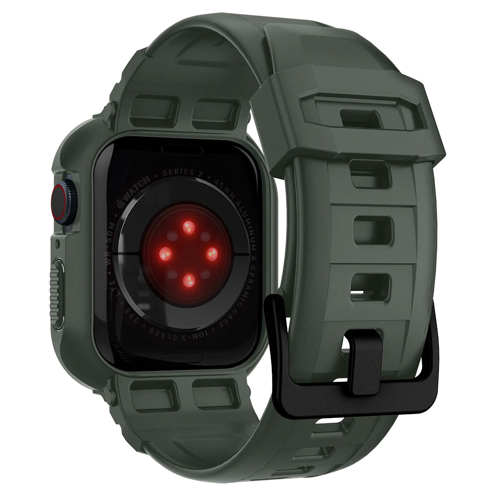 Spigen Rugged Armor Pro - أخضر عسكري لساعة Apple Watch Series 8/7/6/5/4 / SE (45 ملم و 44 ملم)